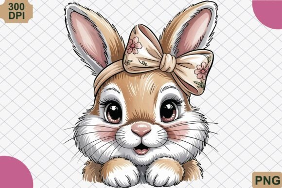 Download Sweet Bunny Face with Floral Bow PNG - Sweet bunny Collection