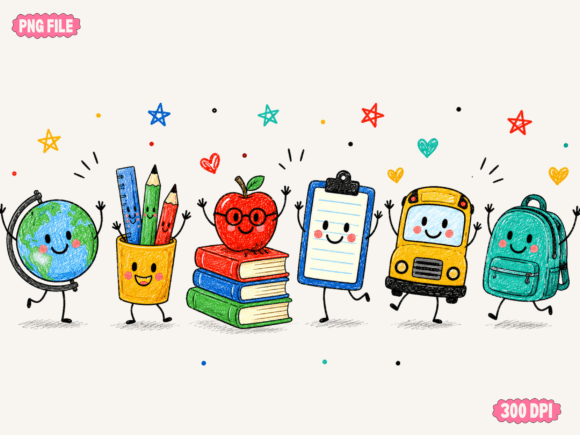 Download Cute School Supplies Character Clipart, - Premium Bundle