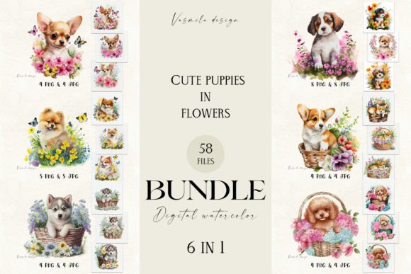 Download Cute Puppies in Flowers - Cute puppies Collection